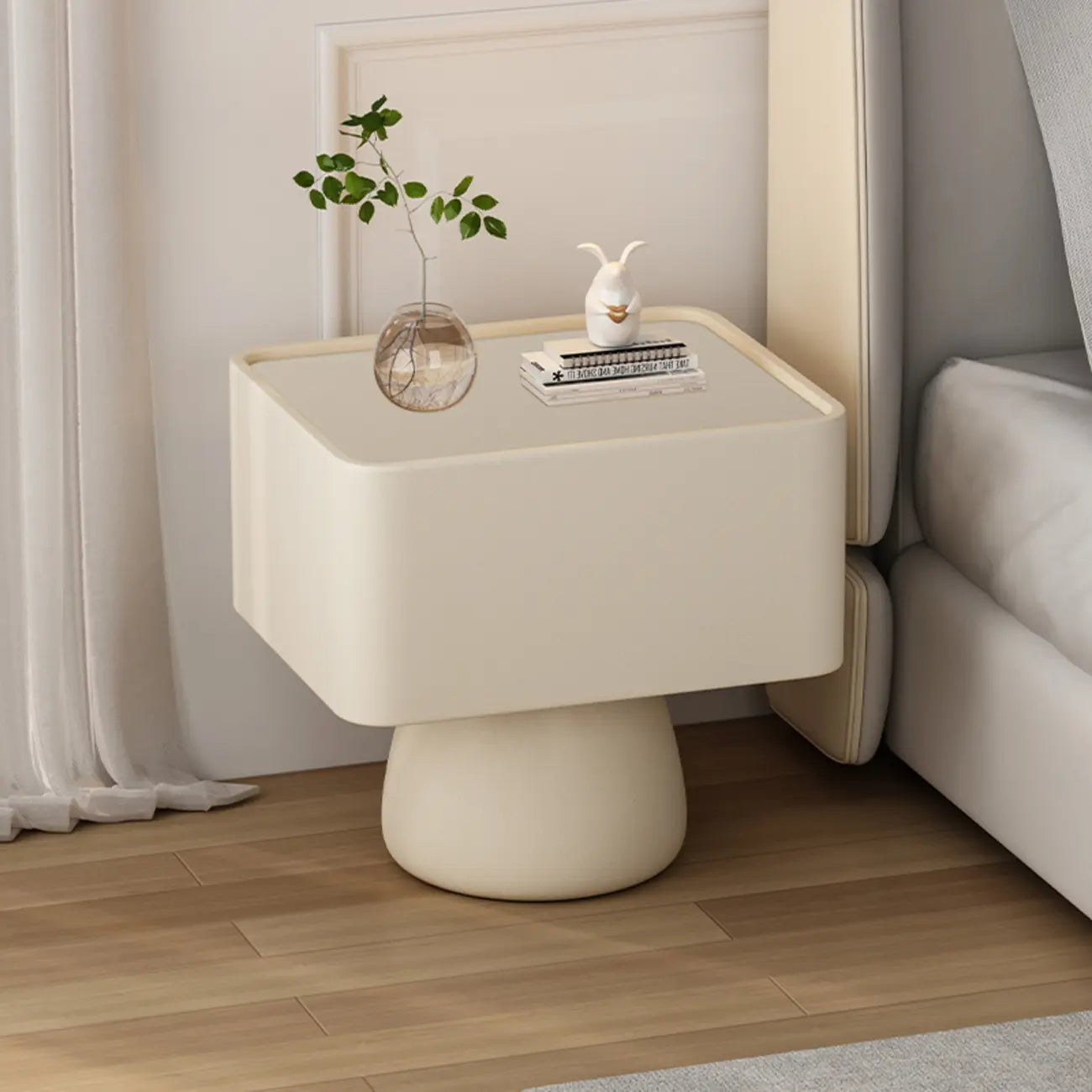 Table de chevet en bois avec tiroir de rangement et plateau en verre