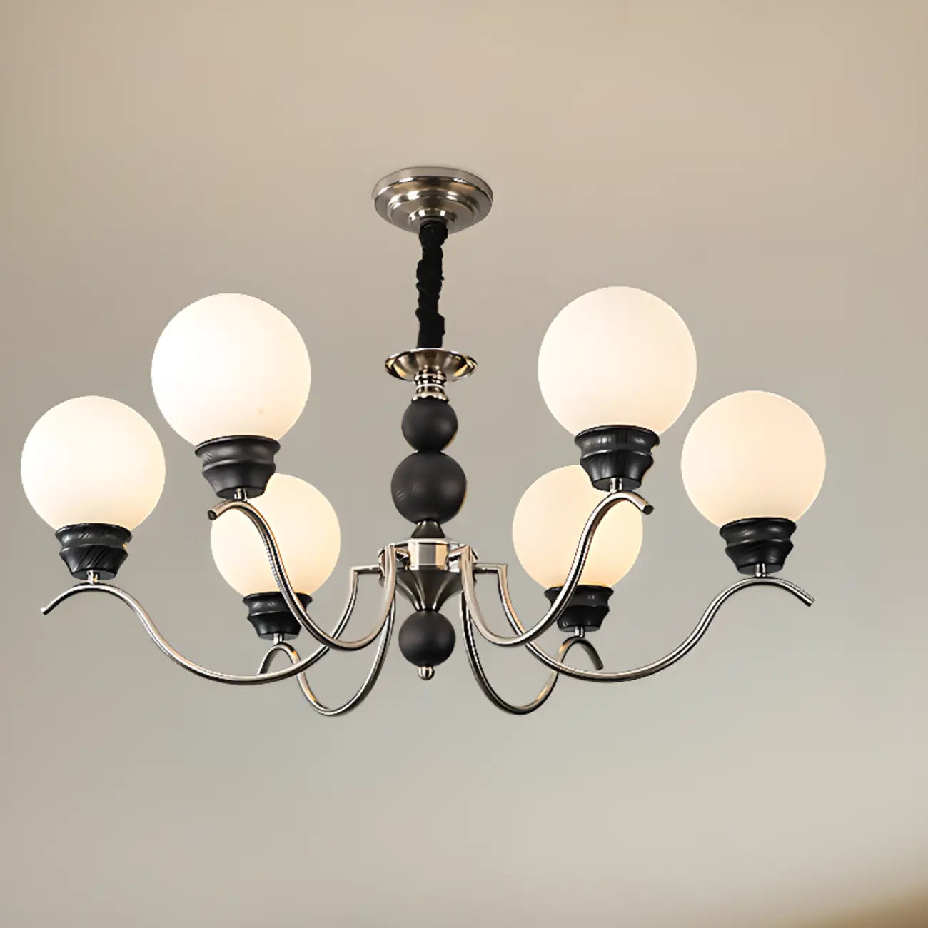 Lustre moderne classique en métal noir et globe en verre