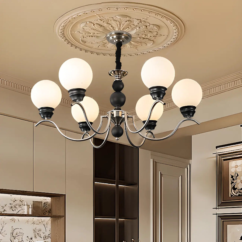 Lustre moderne classique en métal noir et globe en verre