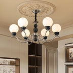 Lustre moderne classique en métal noir et globe en verre