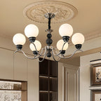 Lustre moderne classique en métal noir et globe en verre