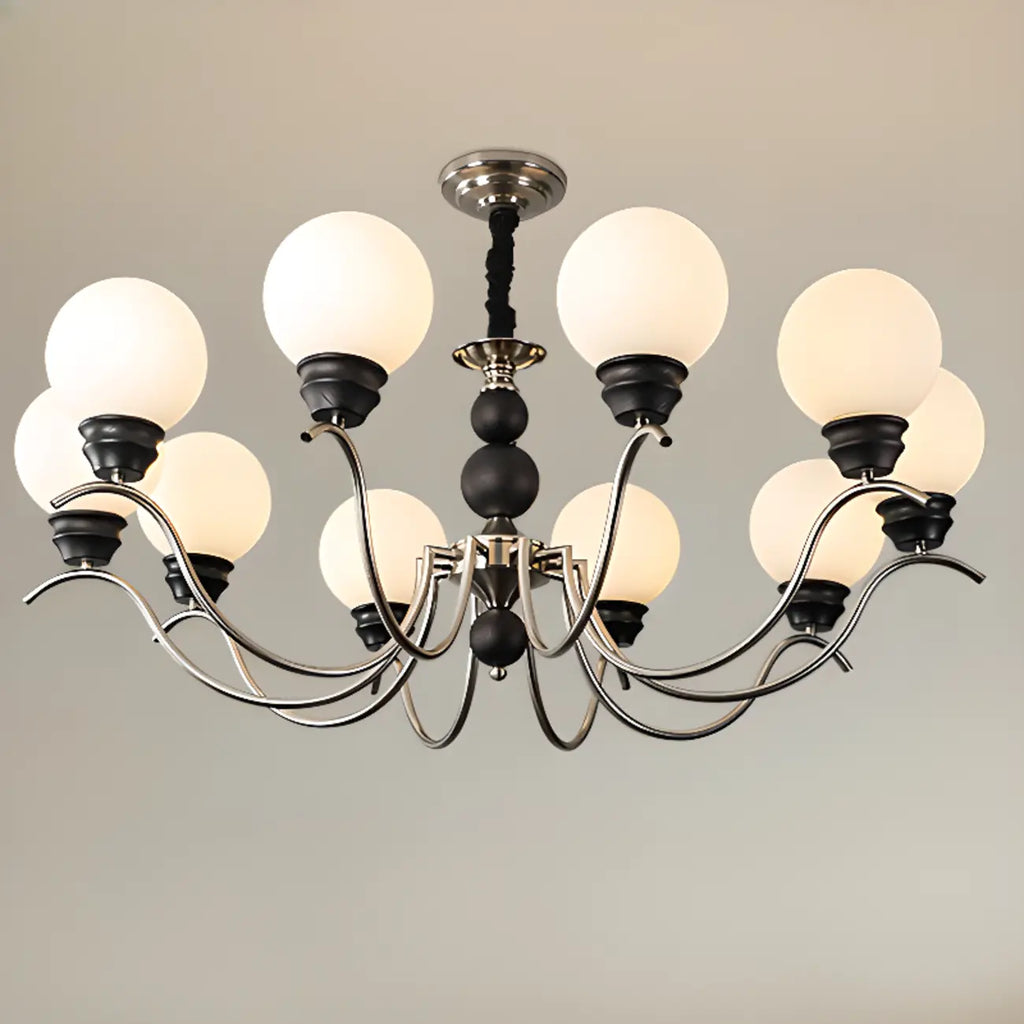 Lustre moderne classique en métal noir et globe en verre