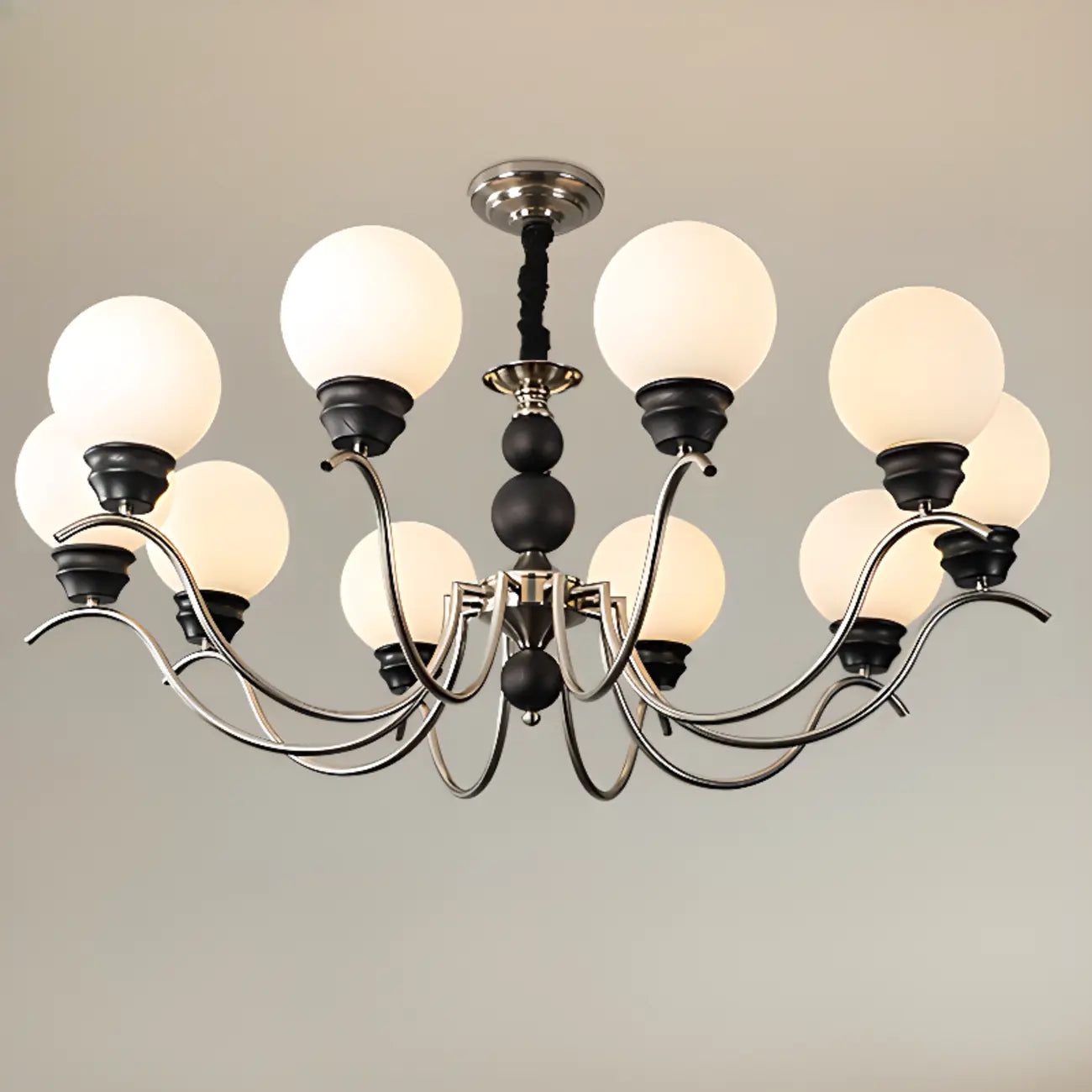 Lustre moderne classique en métal noir et globe en verre