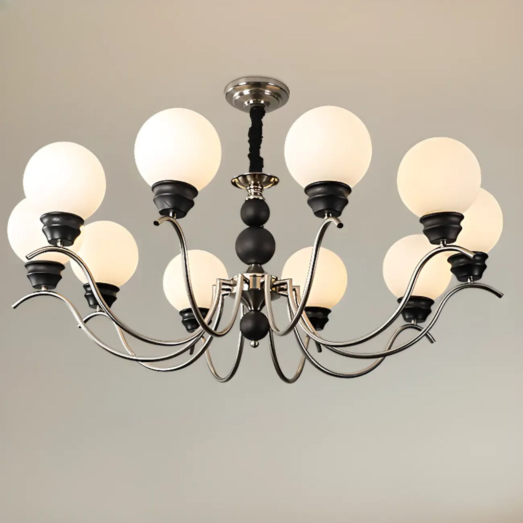 Lustre moderne classique en métal noir et globe en verre