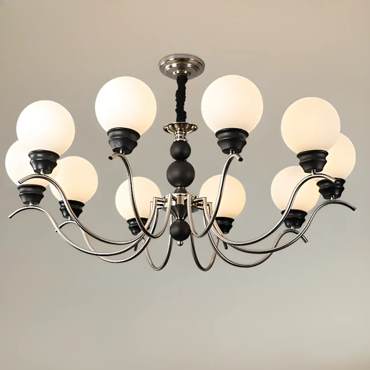 Lustre moderne classique en métal noir et globe en verre