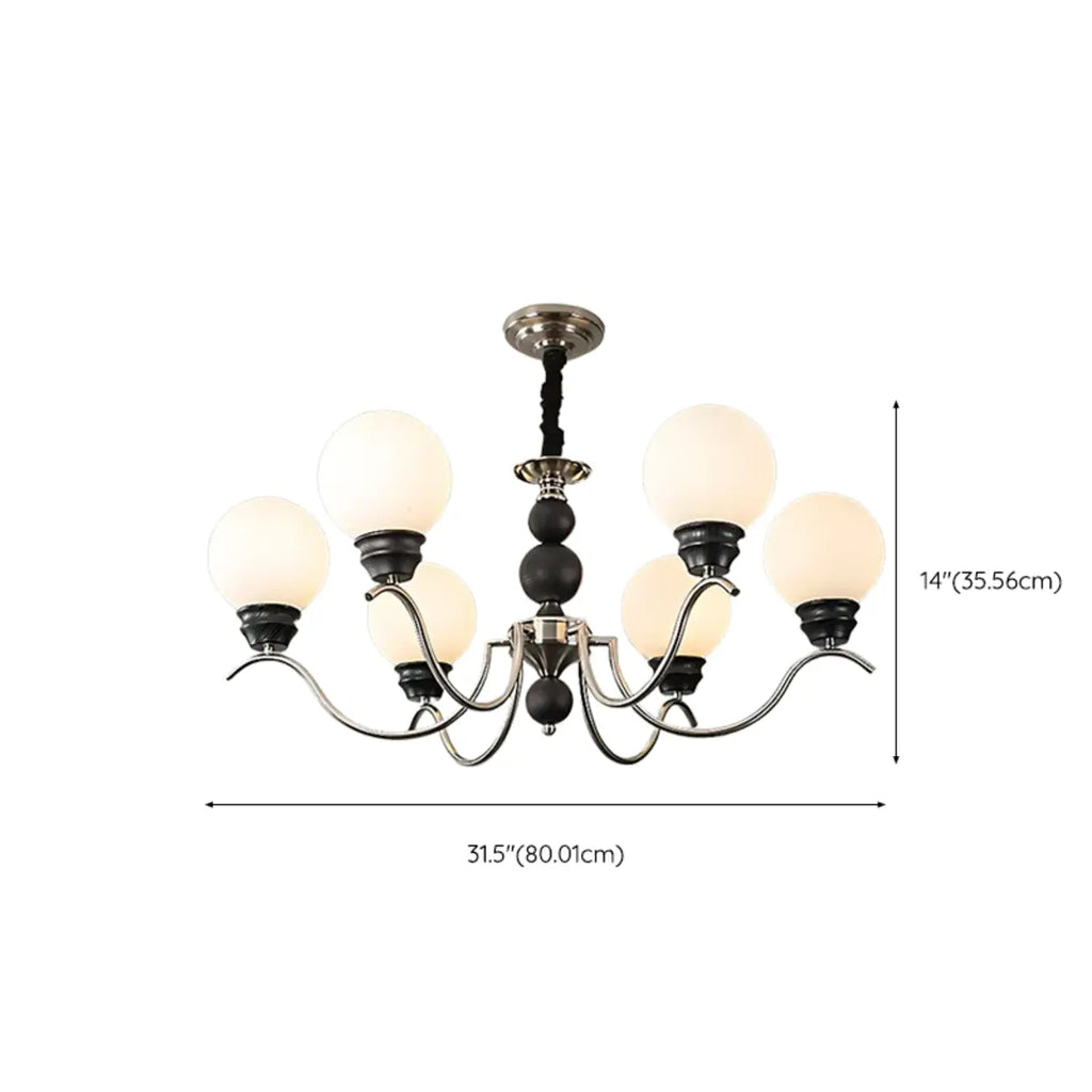 Lustre moderne classique en métal noir et globe en verre