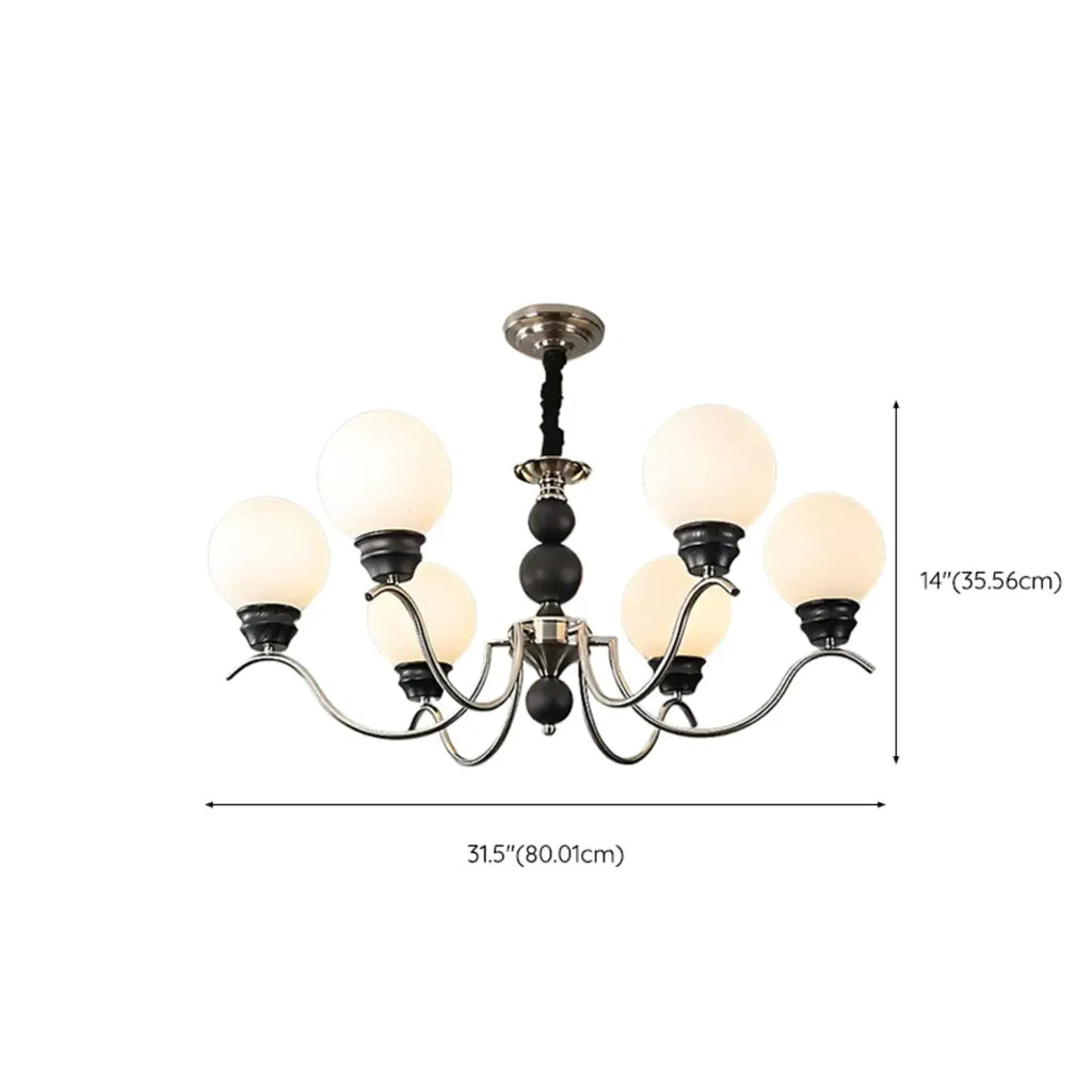 Lustre moderne classique en métal noir et globe en verre