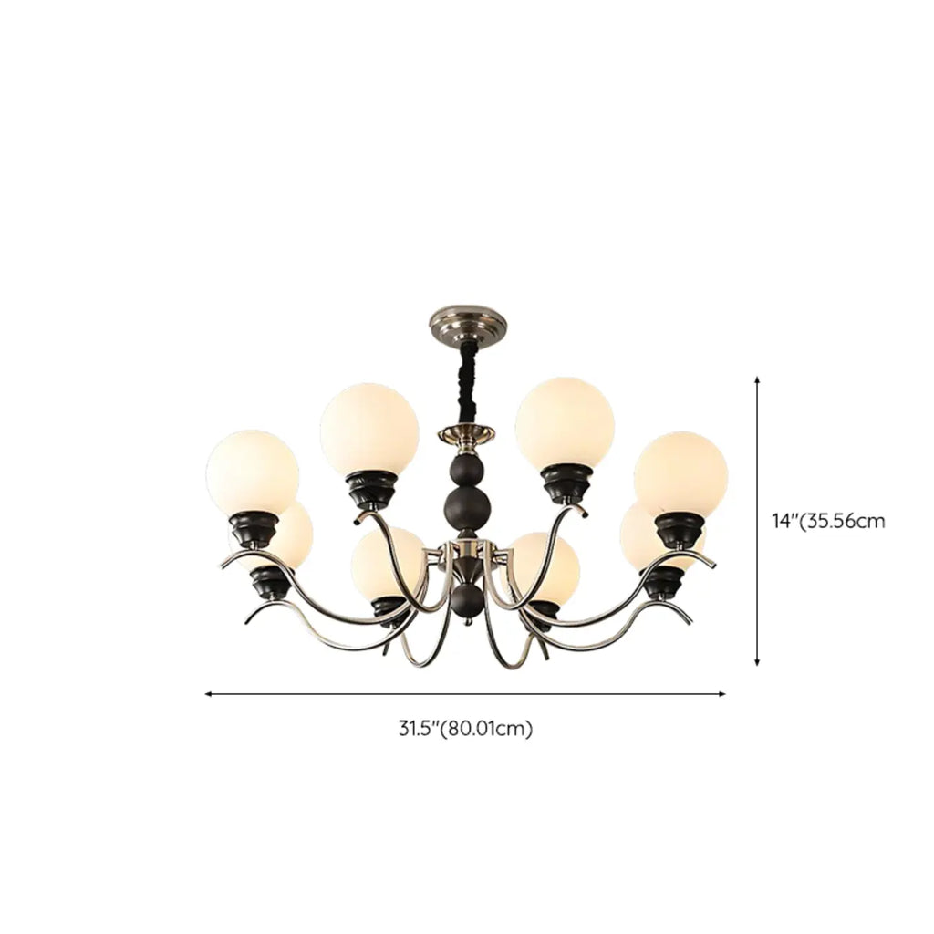 Lustre moderne classique en métal noir et globe en verre