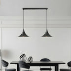 Suspension moderne à deux lumières en fer noir en forme de trompette pour îlot de cuisine