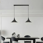 Suspension moderne à deux lumières en fer noir en forme de trompette pour îlot de cuisine