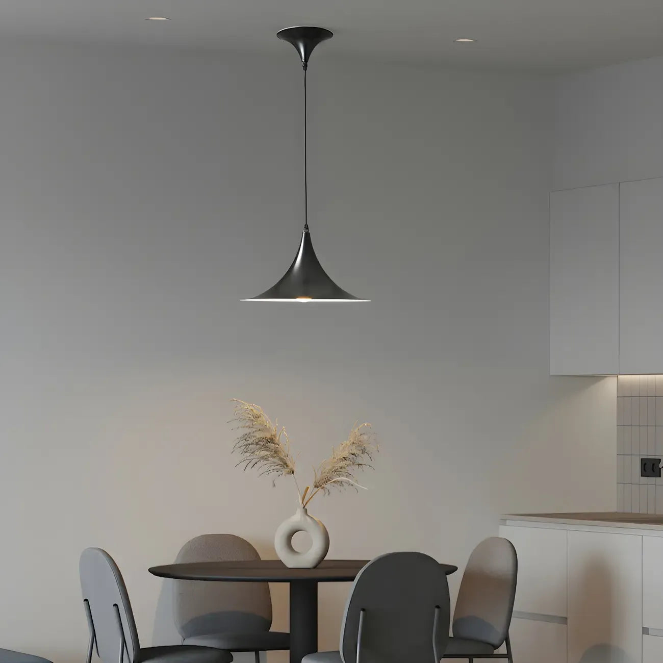 Suspension moderne à deux lumières en fer noir en forme de trompette pour îlot de cuisine