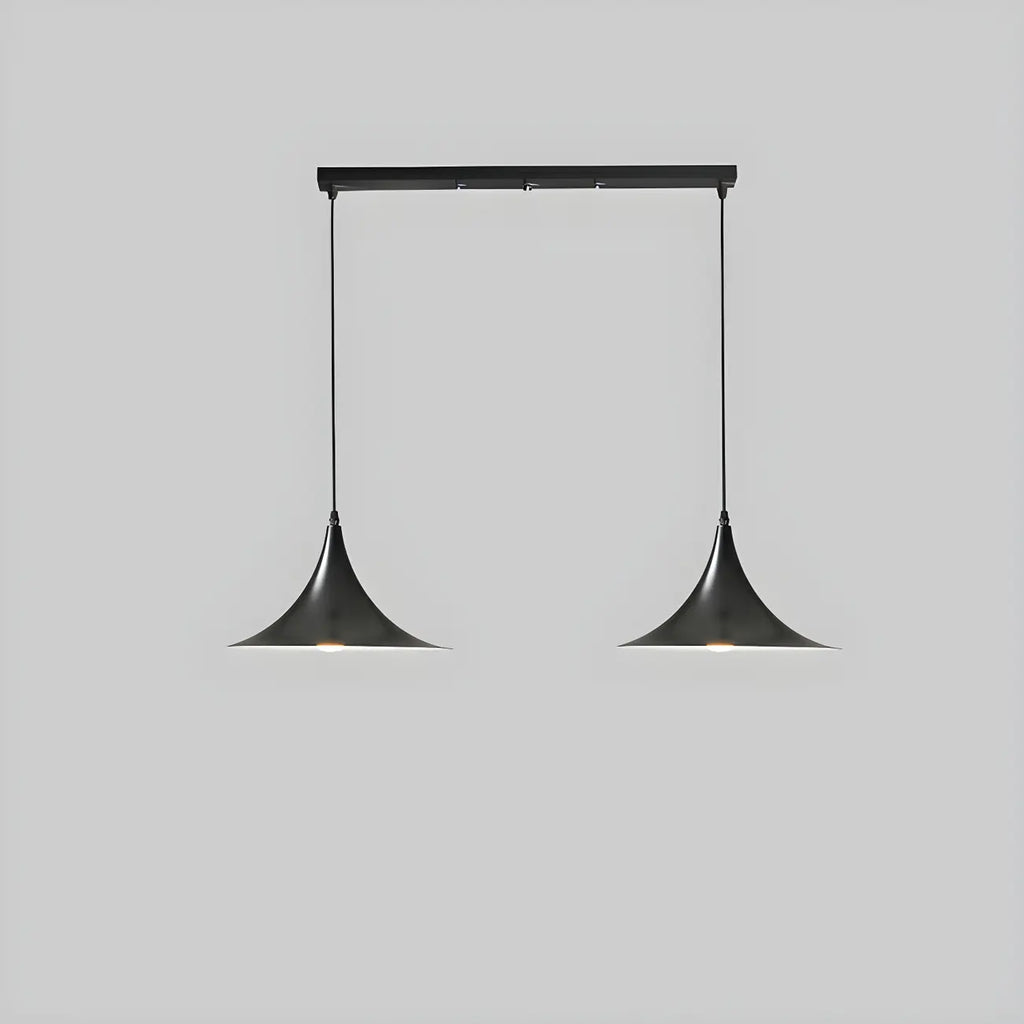 Suspension moderne à deux lumières en fer noir en forme de trompette pour îlot de cuisine