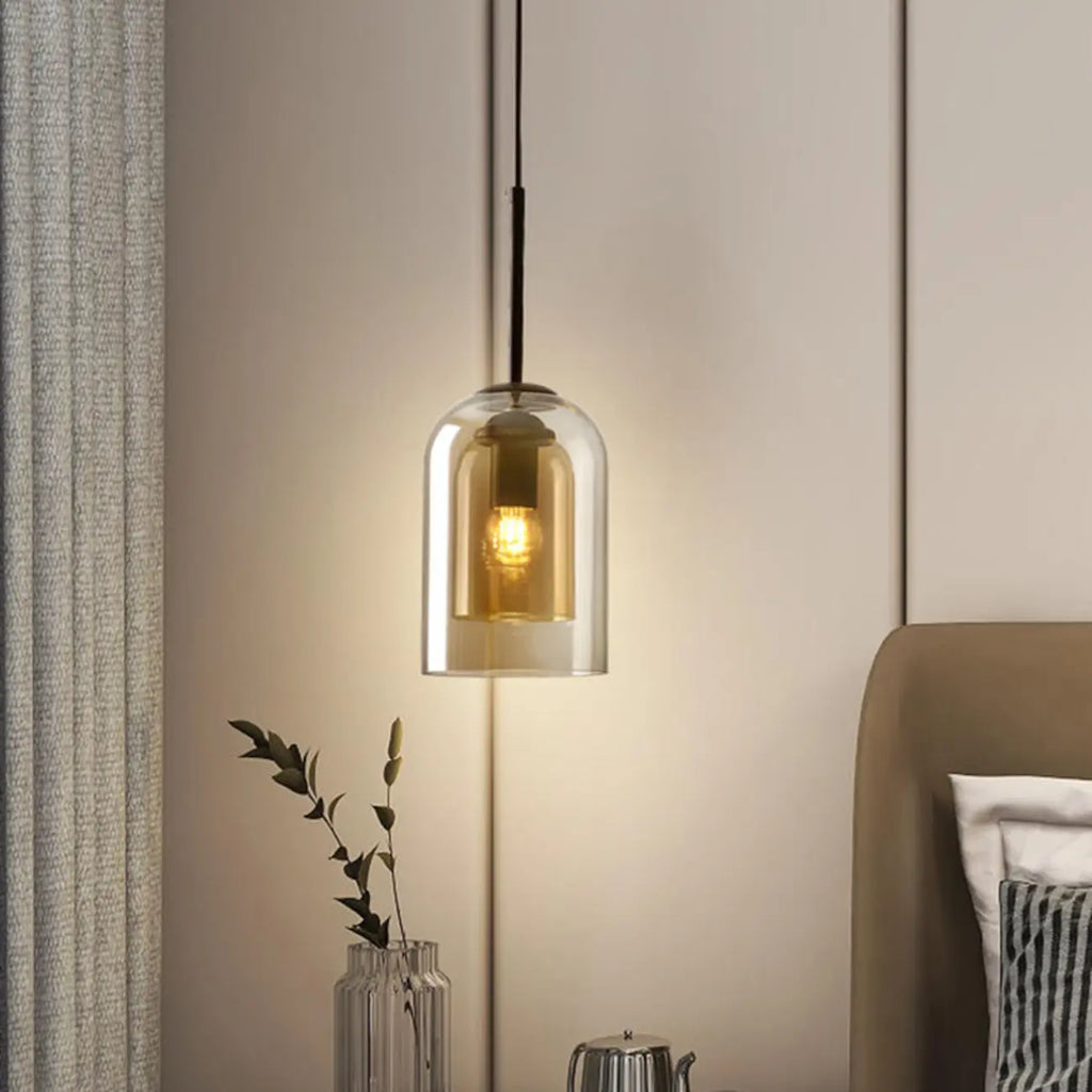 Lampadario moderno a sospensione in vetro a 2 strati per camera da letto