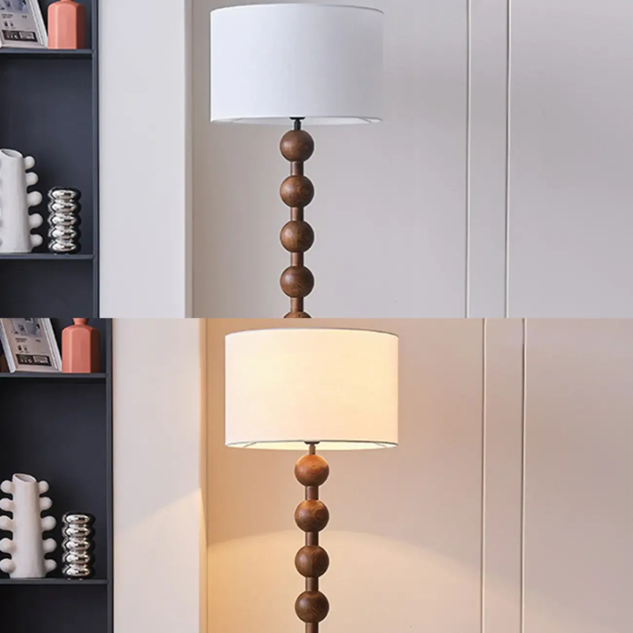 Lampada da terra moderna da 63 pollici con struttura in legno e spina per soggiorno