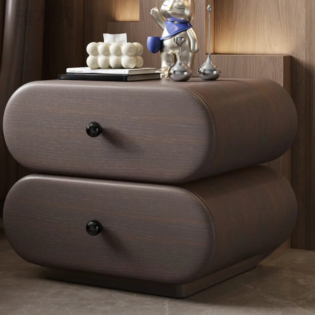 Table de chevet moderne en cuir et bois bicolore avec tiroirs