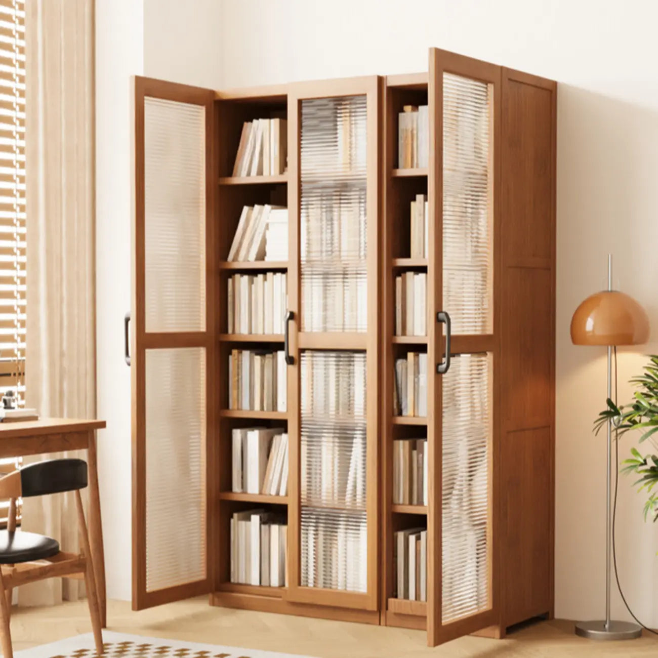 Bibliothèque classique à 6 niveaux avec porte vitrée et bois de qualité supérieure