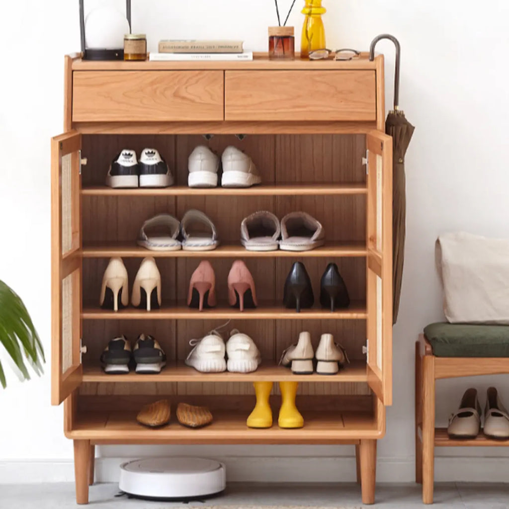 Meuble à chaussures bohème en bois massif avec porte tressée