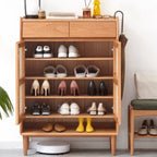 Meuble à chaussures bohème en bois massif avec porte tressée