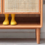 Meuble à chaussures bohème en bois massif avec porte tressée