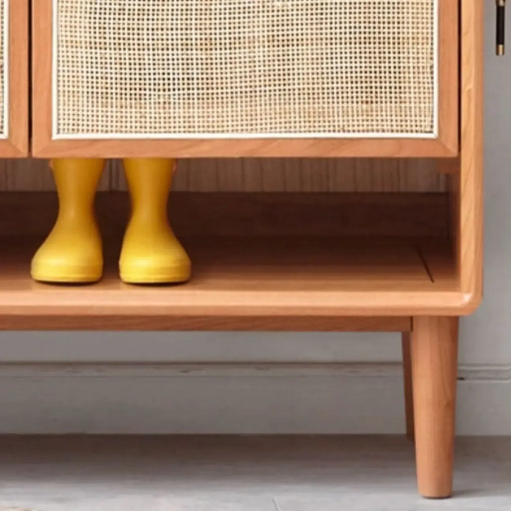 Meuble à chaussures bohème en bois massif avec porte tressée