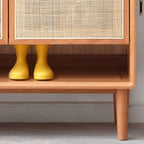 Meuble à chaussures bohème en bois massif avec porte tressée
