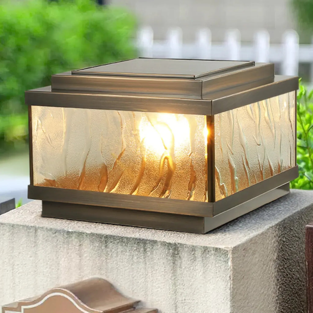 Élégants lampadaires solaires carrés en bronze ondulé pour l'extérieur
