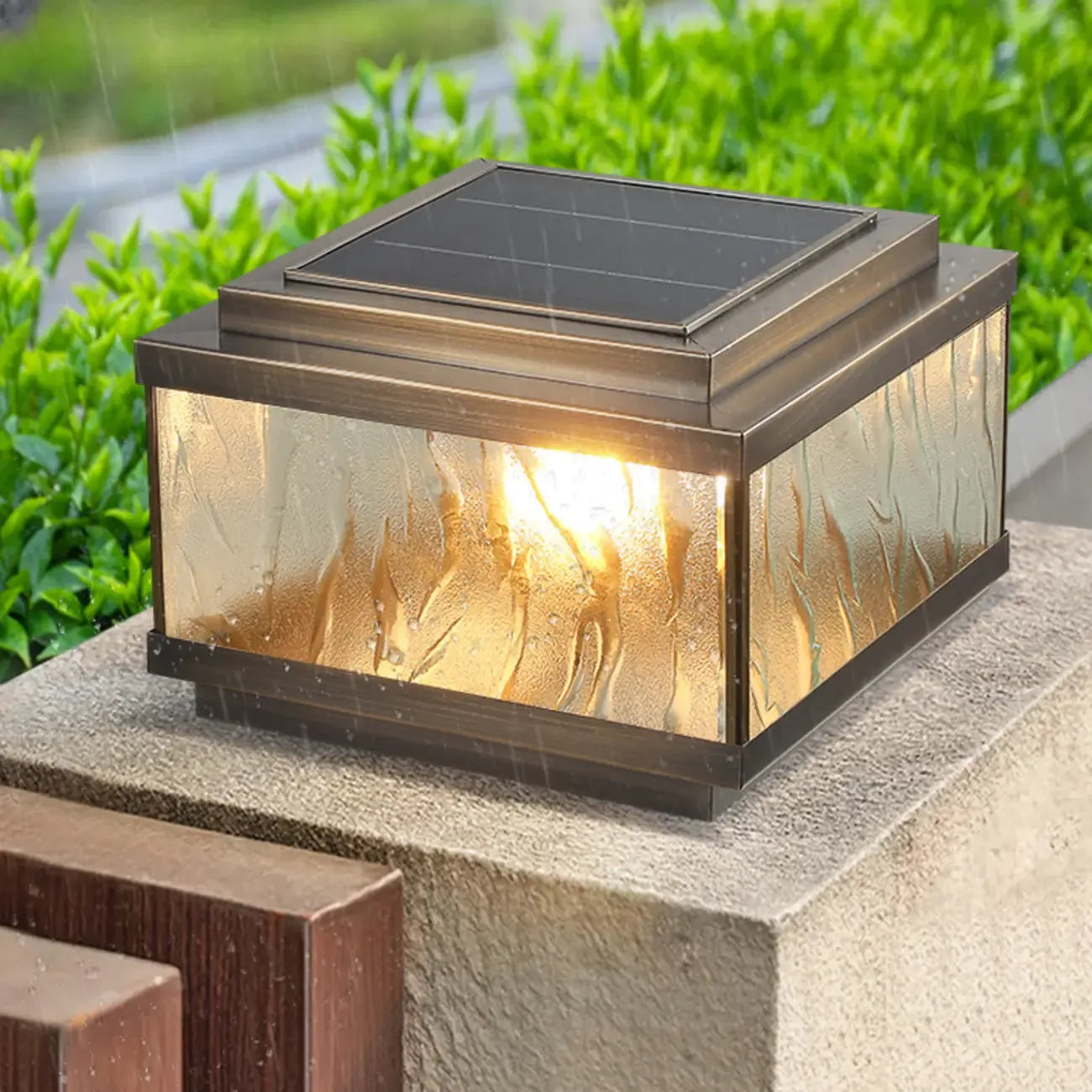 Élégants lampadaires solaires carrés en bronze ondulé pour l'extérieur