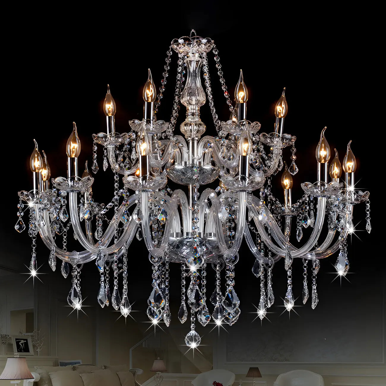 Lustre candélabre en cristal luxueux de style milieu du siècle