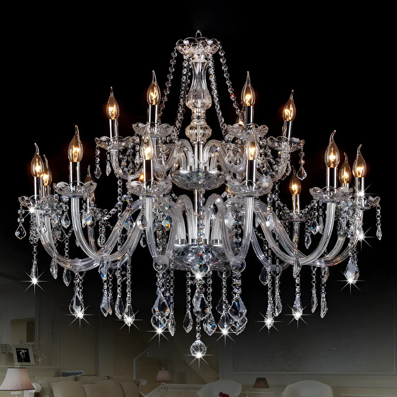 Lustre candélabre en cristal luxueux de style milieu du siècle