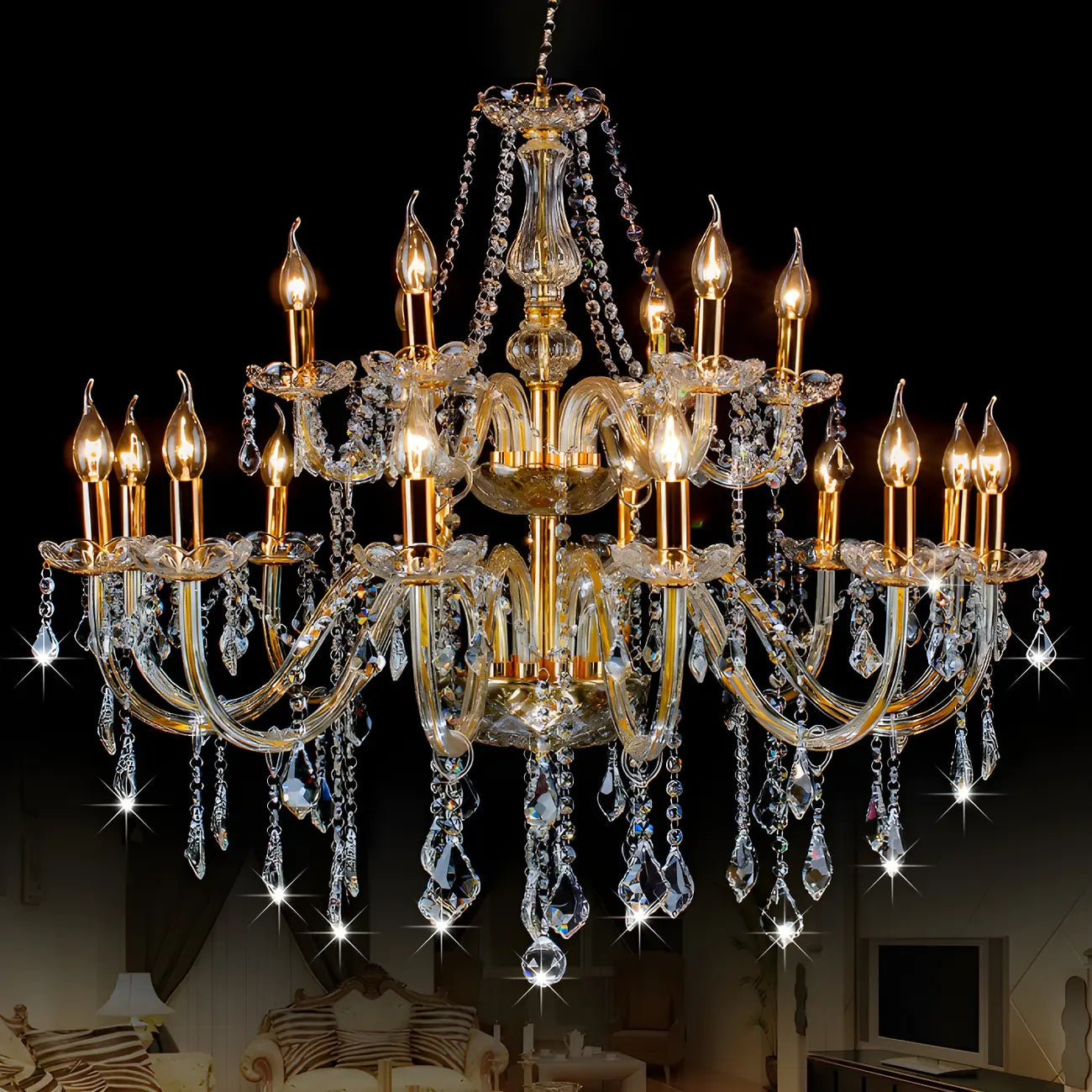 Lustre candélabre en cristal luxueux de style milieu du siècle