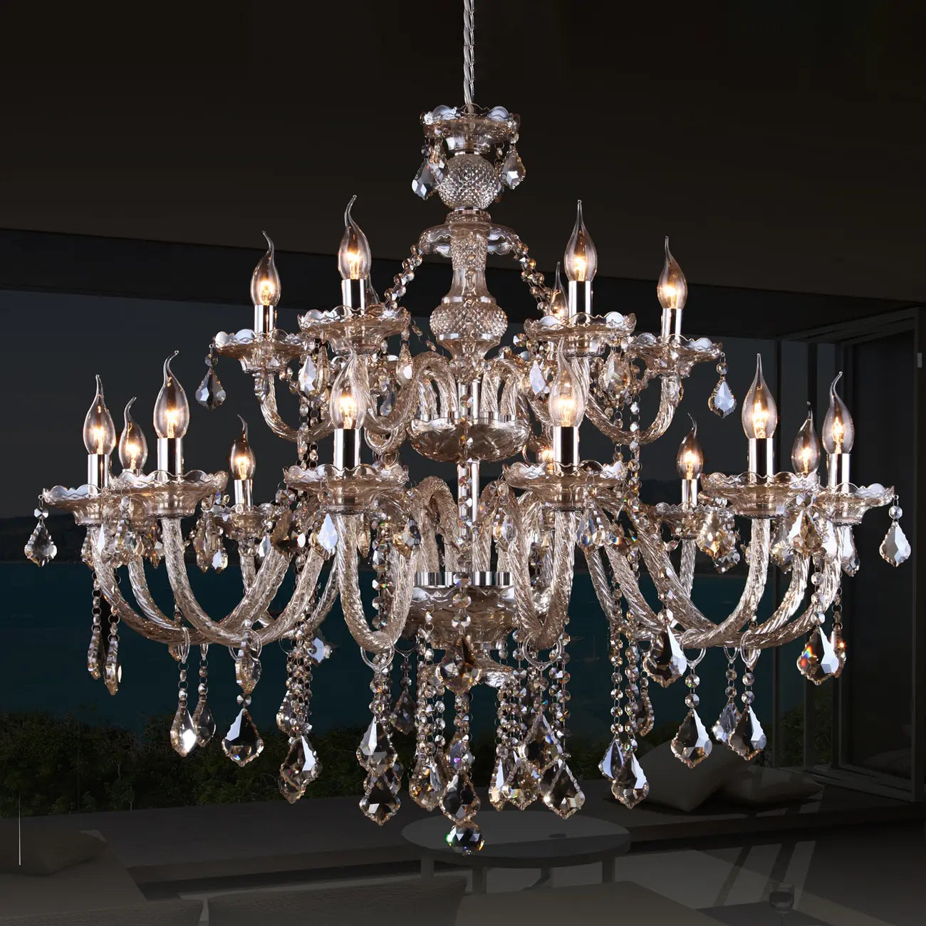 Lustre candélabre en cristal luxueux de style milieu du siècle