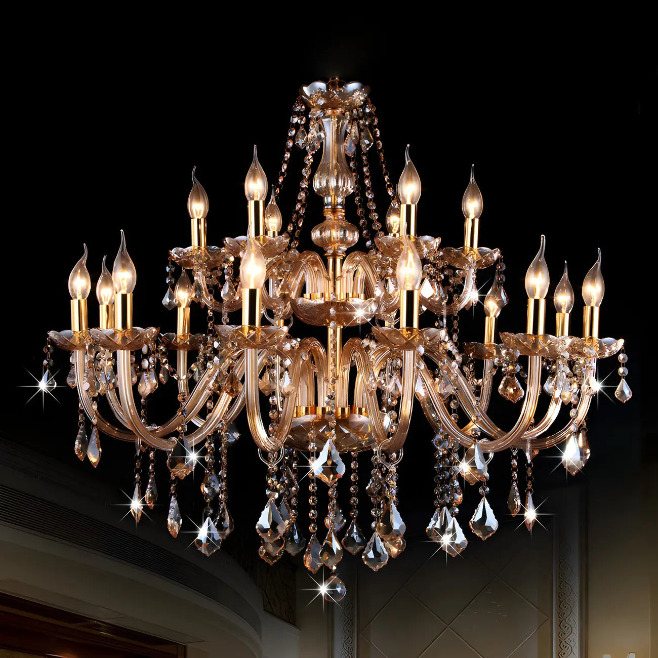 Lustre candélabre en cristal luxueux de style milieu du siècle
