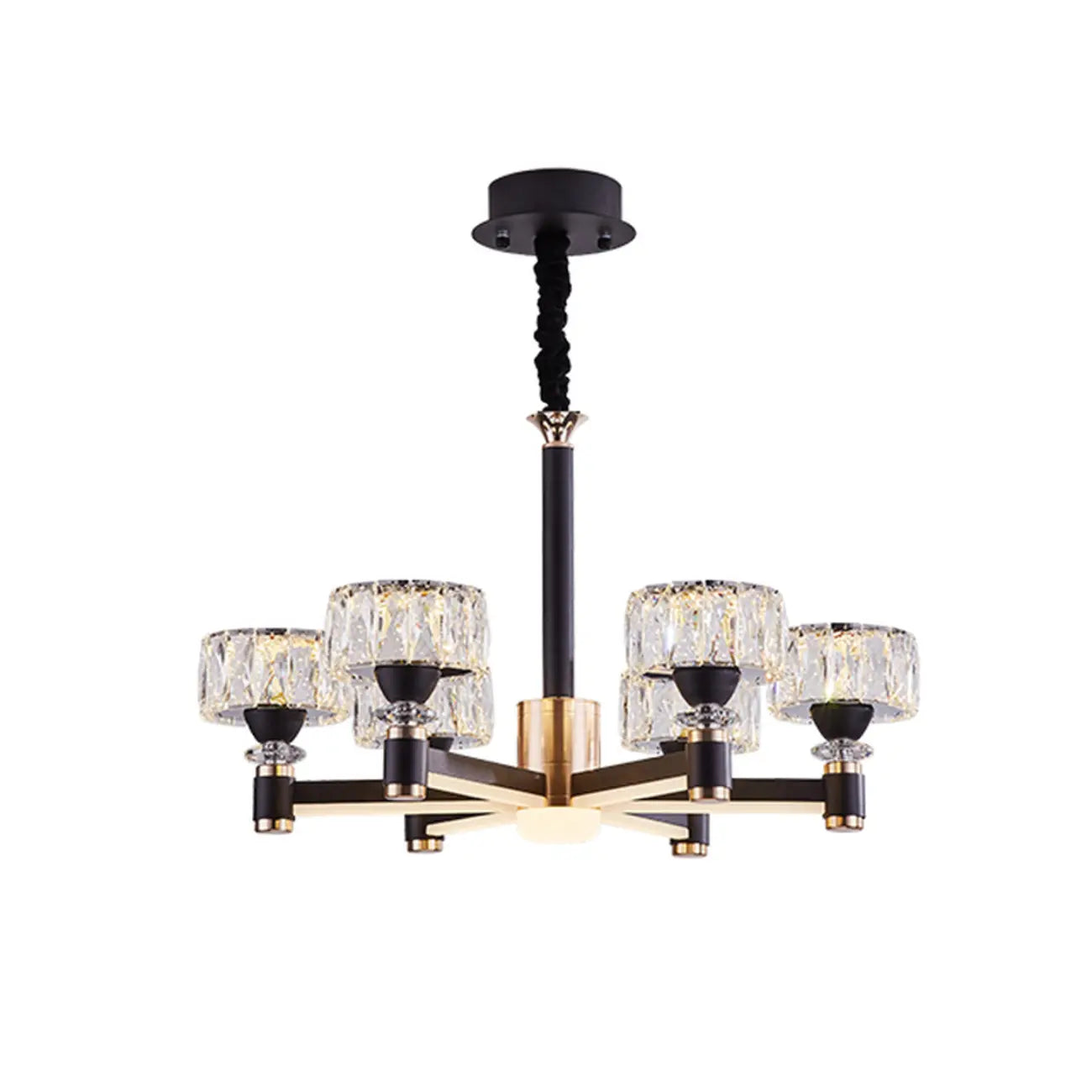 Lustre rond glamour à plusieurs niveaux en cristal avec LED à intensité variable