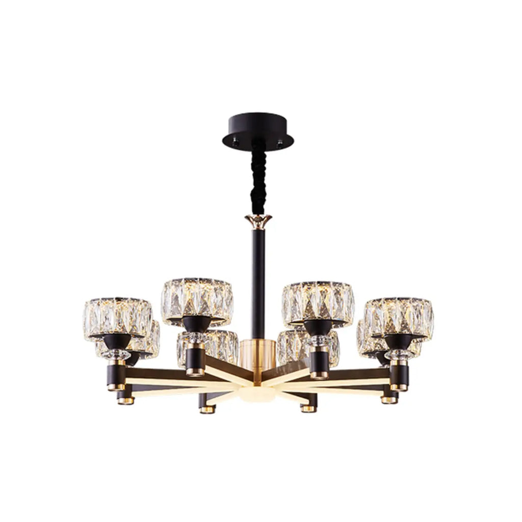 Lustre rond glamour à plusieurs niveaux en cristal avec LED à intensité variable