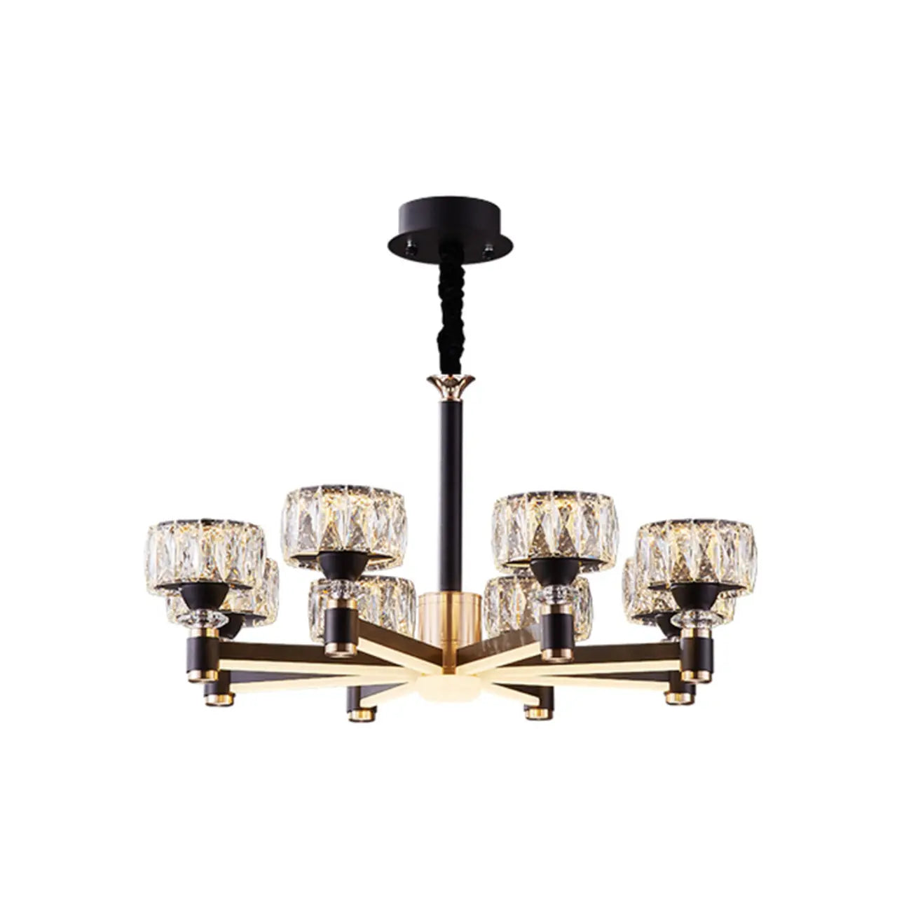 Lustre rond glamour à plusieurs niveaux en cristal avec LED à intensité variable