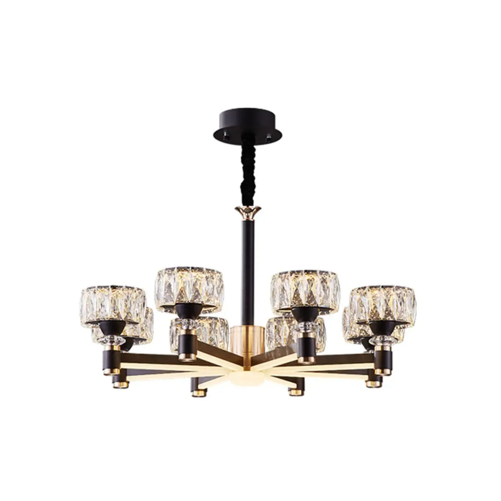 Lustre rond glamour à plusieurs niveaux en cristal avec LED à intensité variable