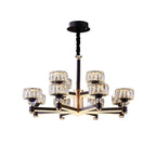 Lustre rond glamour à plusieurs niveaux en cristal avec LED à intensité variable