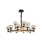 Lustre rond glamour à plusieurs niveaux en cristal avec LED à intensité variable