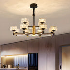 Lustre rond glamour à plusieurs niveaux en cristal avec LED à intensité variable