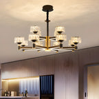 Lustre rond glamour à plusieurs niveaux en cristal avec LED à intensité variable