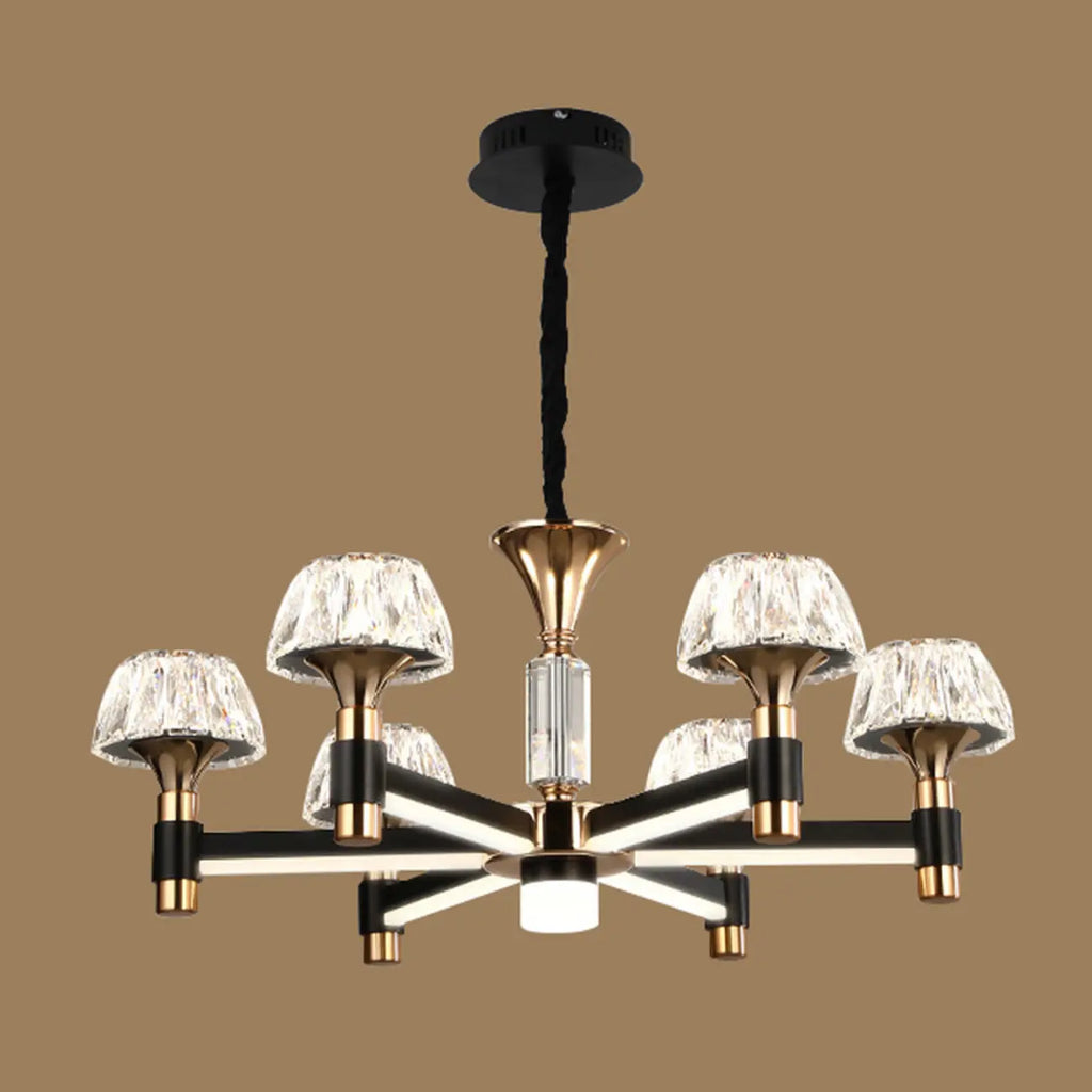 Lustre rond glamour à plusieurs niveaux en cristal avec LED à intensité variable