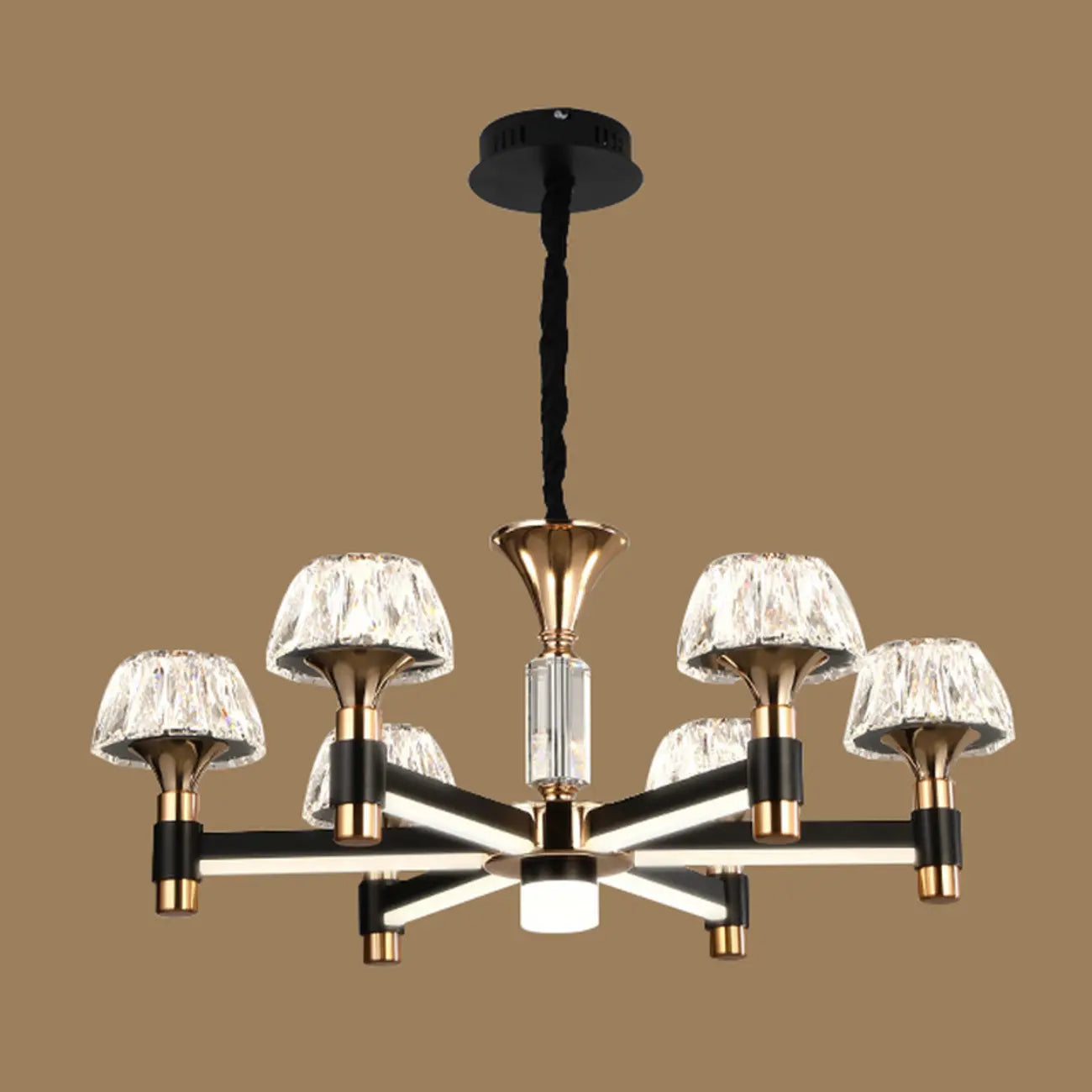 Lustre rond glamour à plusieurs niveaux en cristal avec LED à intensité variable