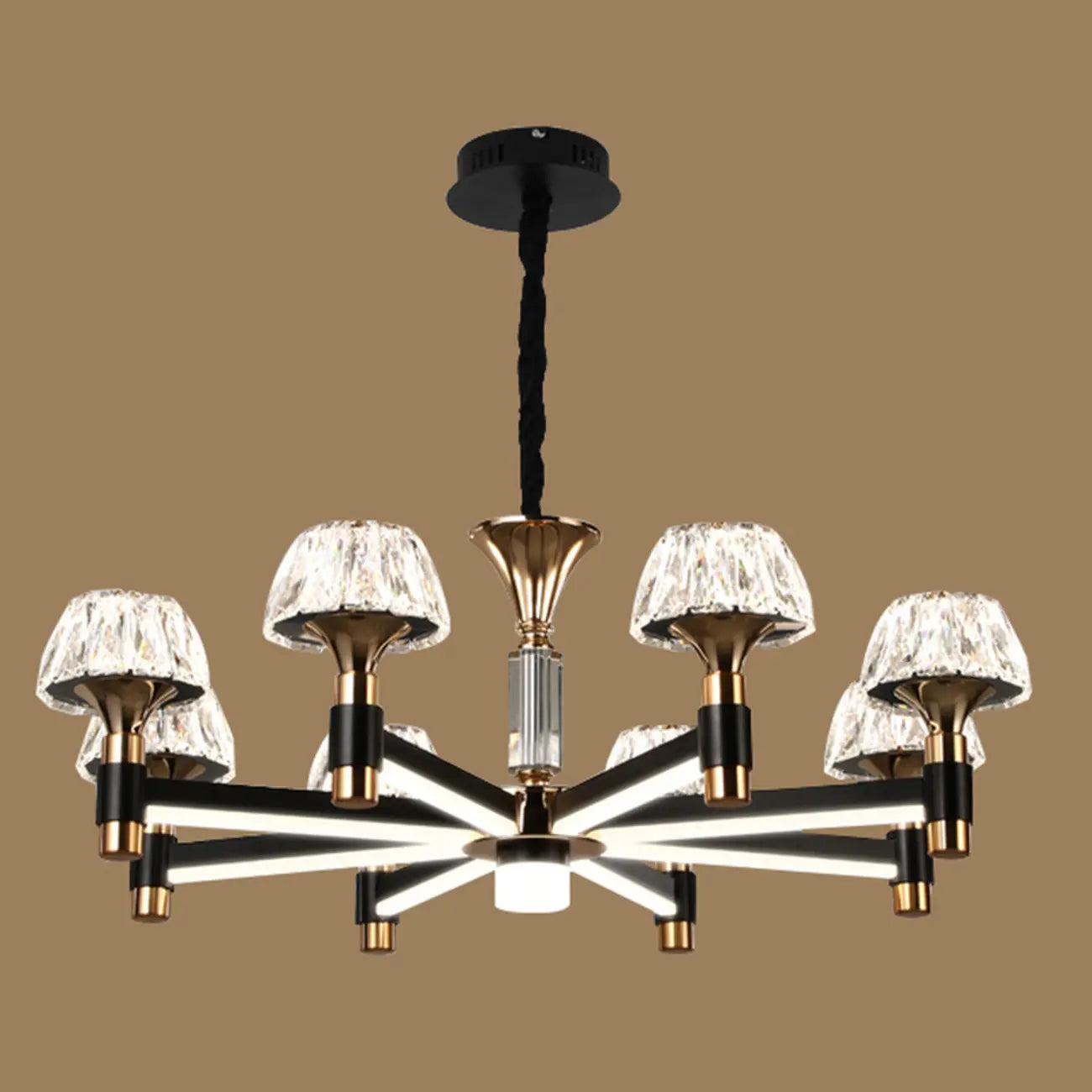 Lustre rond glamour à plusieurs niveaux en cristal avec LED à intensité variable