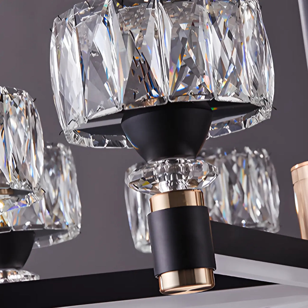 Lustre rond glamour à plusieurs niveaux en cristal avec LED à intensité variable