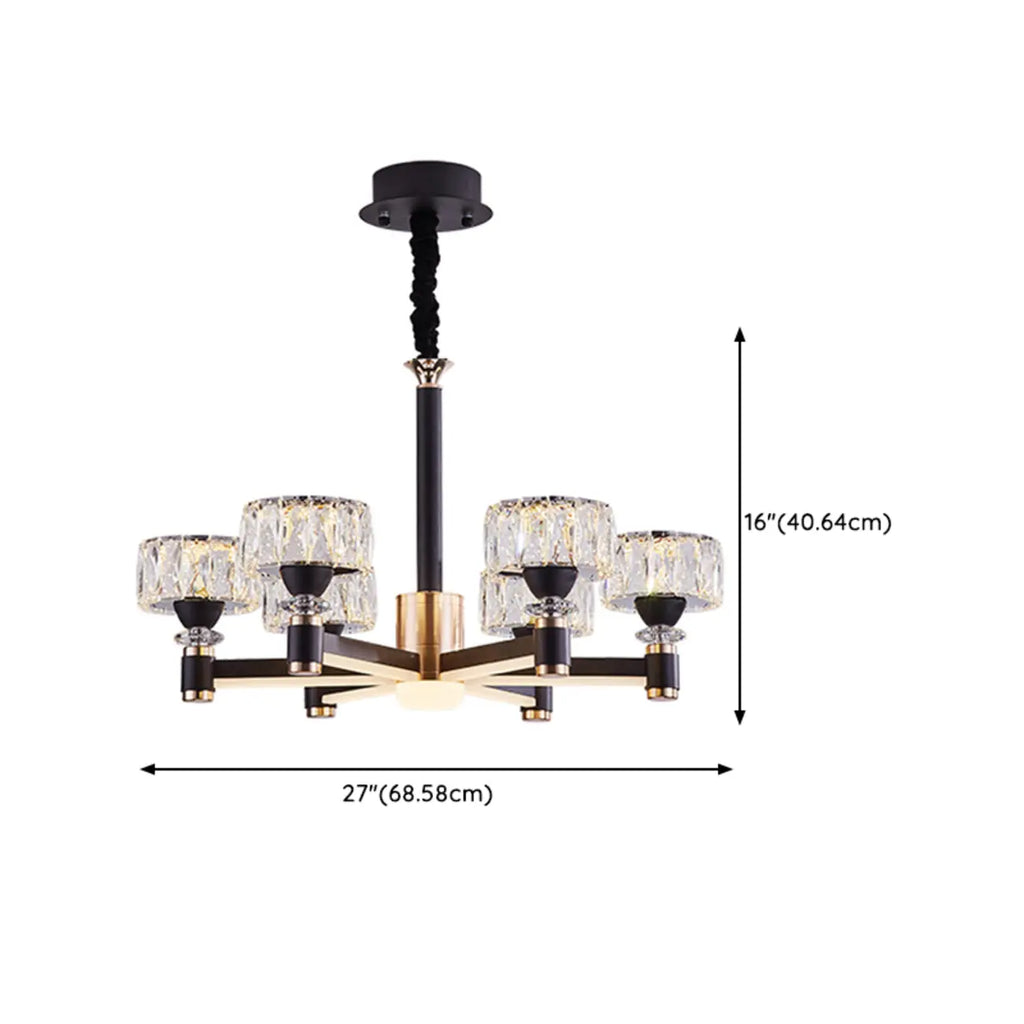 Lustre rond glamour à plusieurs niveaux en cristal avec LED à intensité variable