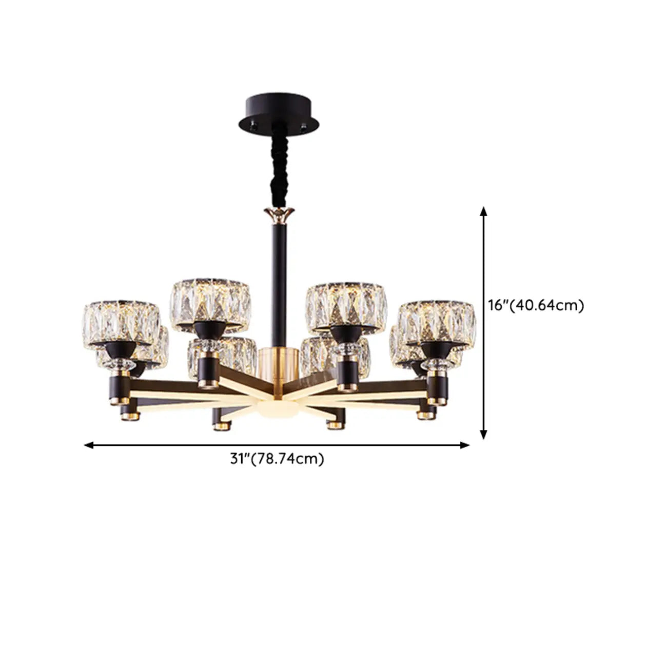 Lustre rond glamour à plusieurs niveaux en cristal avec LED à intensité variable
