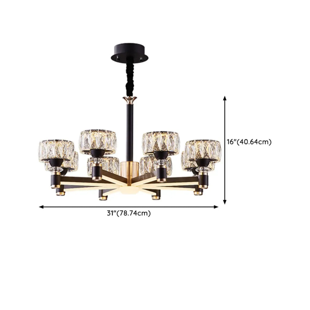 Lustre rond glamour à plusieurs niveaux en cristal avec LED à intensité variable