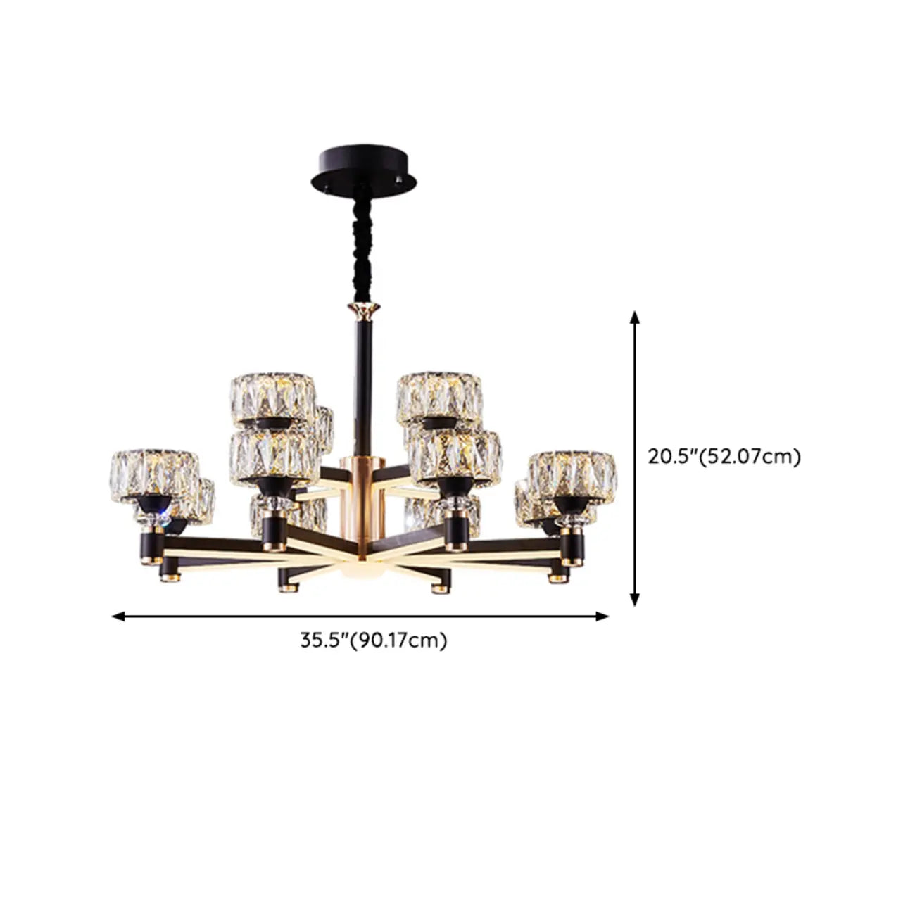 Lustre rond glamour à plusieurs niveaux en cristal avec LED à intensité variable