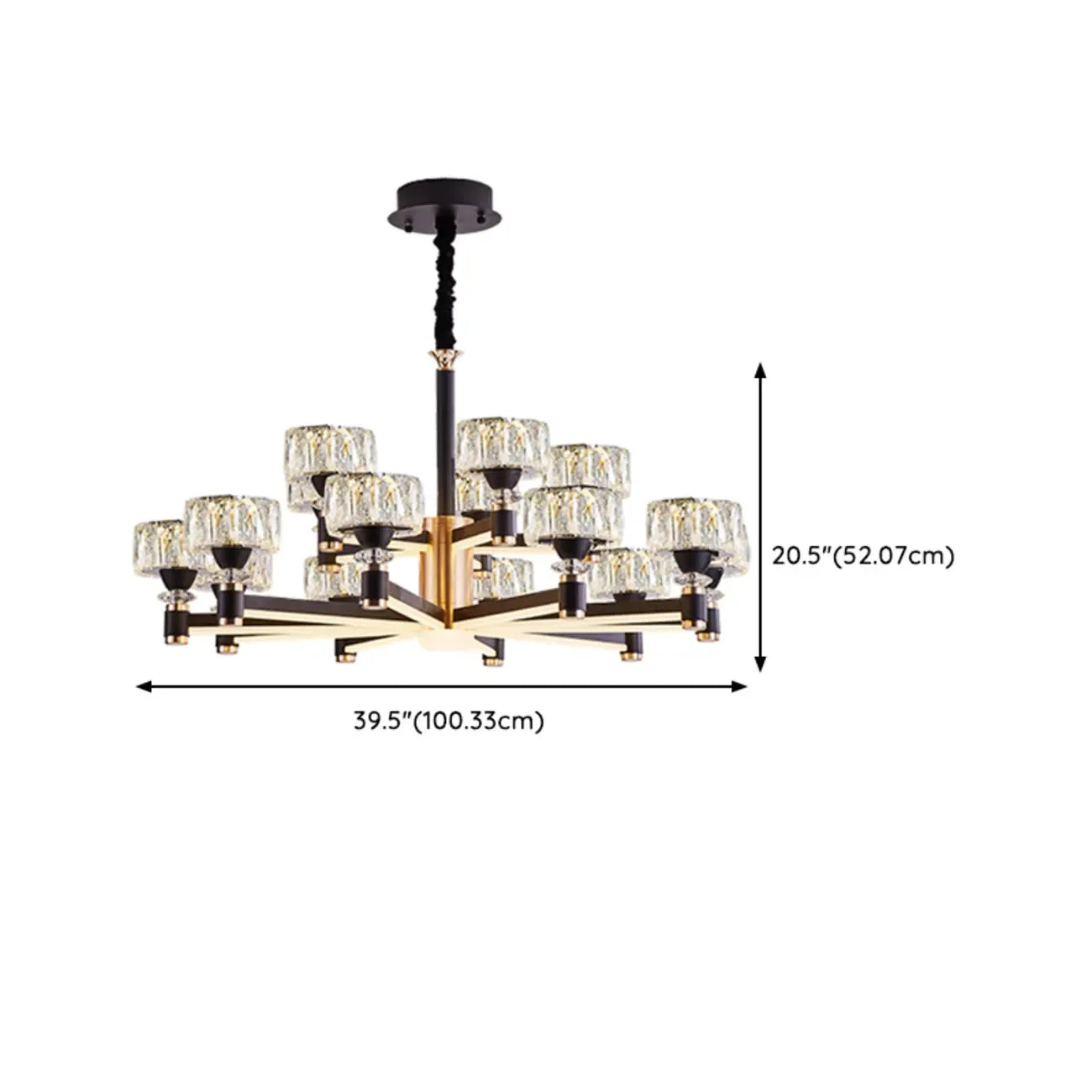 Lustre rond glamour à plusieurs niveaux en cristal avec LED à intensité variable