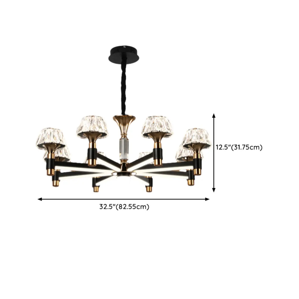 Lustre rond glamour à plusieurs niveaux en cristal avec LED à intensité variable